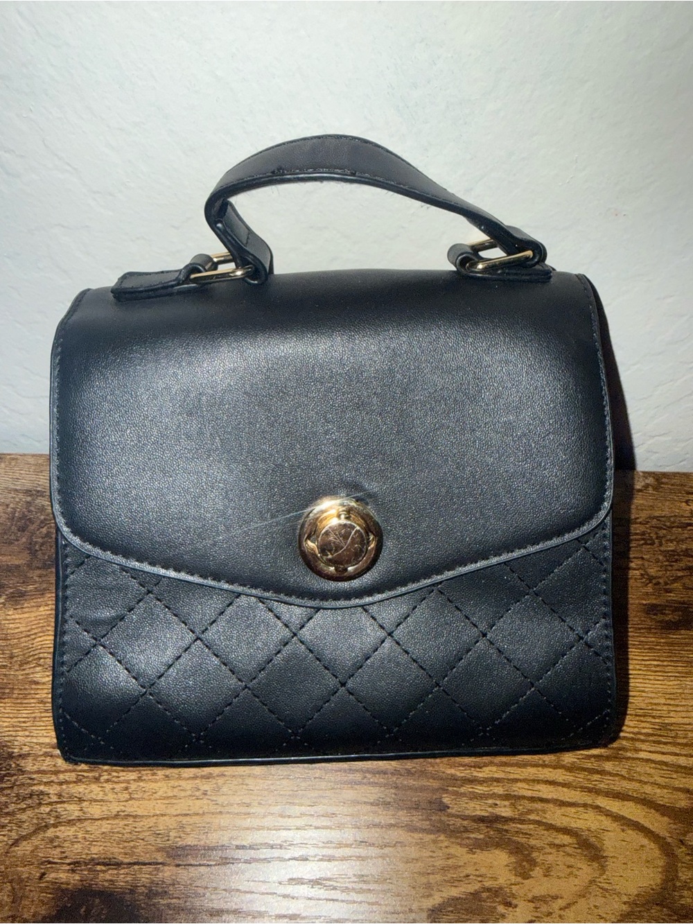 Classic Black Quilted Top Handle Handbag